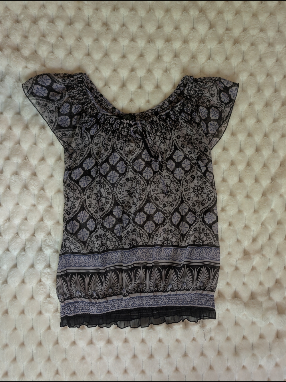 Cotton Express 100% Silk Whimsigoth Smocked Medallion Blouse Top Size Small